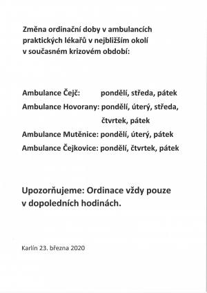 Změna pracovní doby v ambulancích praktických lékařů v okolí